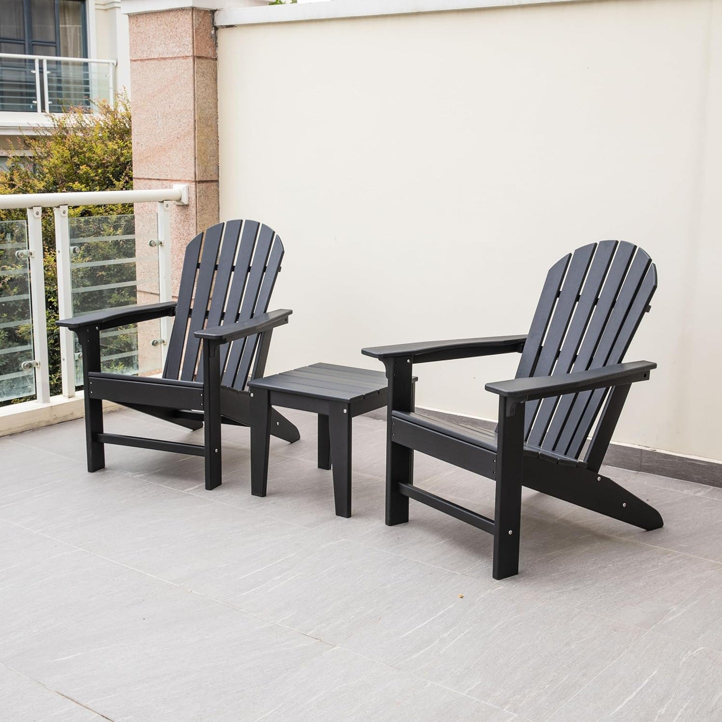 3-Piece Adirondack Patio Furniture Set with Side Table, All-Weather HDPE Outdoor Furniture for Deck, Garden, Backyard, Woodgrain Finish, Fade-Resistant and Easy Assembly