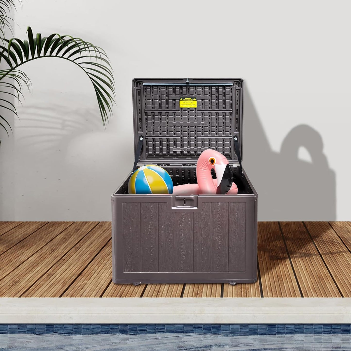 33 Gallon Pro Lockable Resin Deck Box, Waterproof Outdoor Storage Box for Patio Furniture, Garden Tools, Pool Accessories, UV-Resistant Outside Delivery, Brown