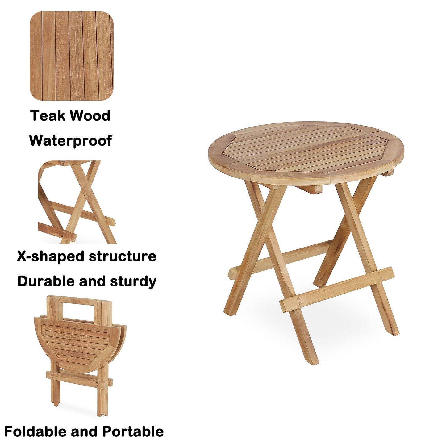 Yardgrace Folding Side Tables for Patio,Portable Side Coffee Table for Garden,Lawn,Porch,Backyard (Round Picnic Table)