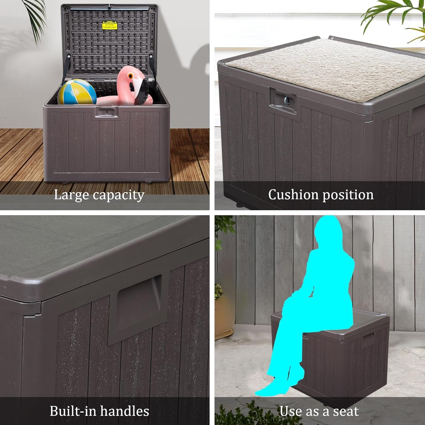 33 Gallon Pro Lockable Resin Deck Box, Waterproof Outdoor Storage Box for Patio Furniture, Garden Tools, Pool Accessories, UV-Resistant Outside Delivery, Brown