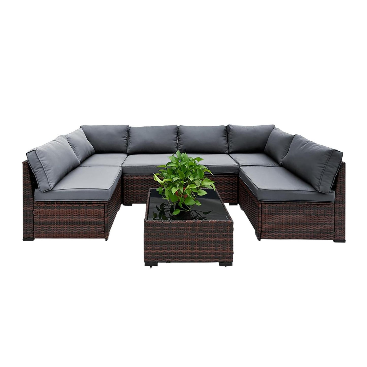 Yardgrace 7 Piece Rattan Outdoor Patio Furniture Set, Weather-Resistant Outdoor Conversation Set, Outside Furniture Patio Sectional Sofa Set with Thick Cushions and Coffee Table
