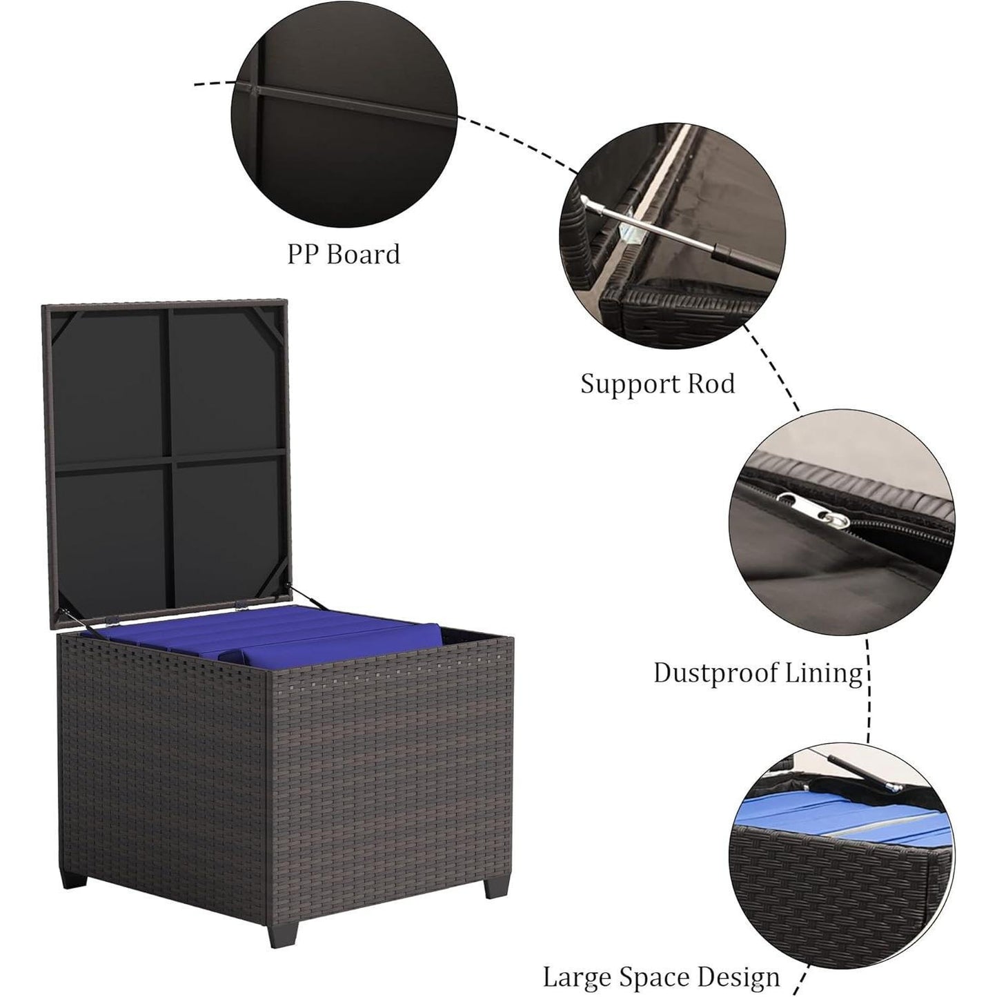 Yardgrace 4-Piece Wicker Patio Furniture Set, Sectional Sofa with Glass Coffee Table & Large Storage Box, Couch, Outdoor Conversation Set with Thick Blue Cushions