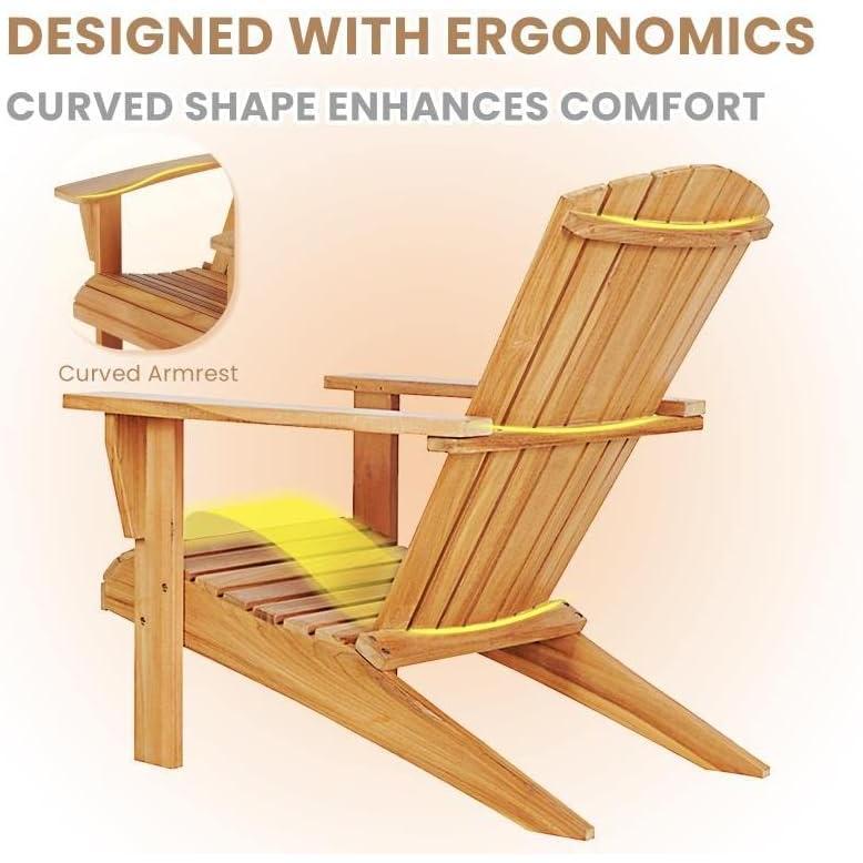 【Flash Sale】Yardgrace Teak Wood Adirondack Chair Wide Armrest, Durable and Weather Resistant, Garden Furniture for Outdoor, Patio or Beach, Deck, Lawn, Swimming Pool, Backyard or Terrace