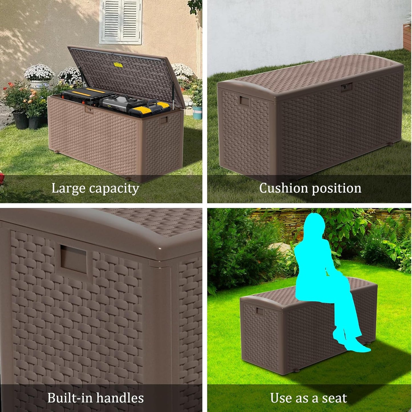 150 Gallon Pro Lockable Resin Deck Box, Waterproof Outdoor Storage Box for Patio Furniture, Garden Tools, Pool Accessories, UV-Resistant Outside Delivery, Brown
