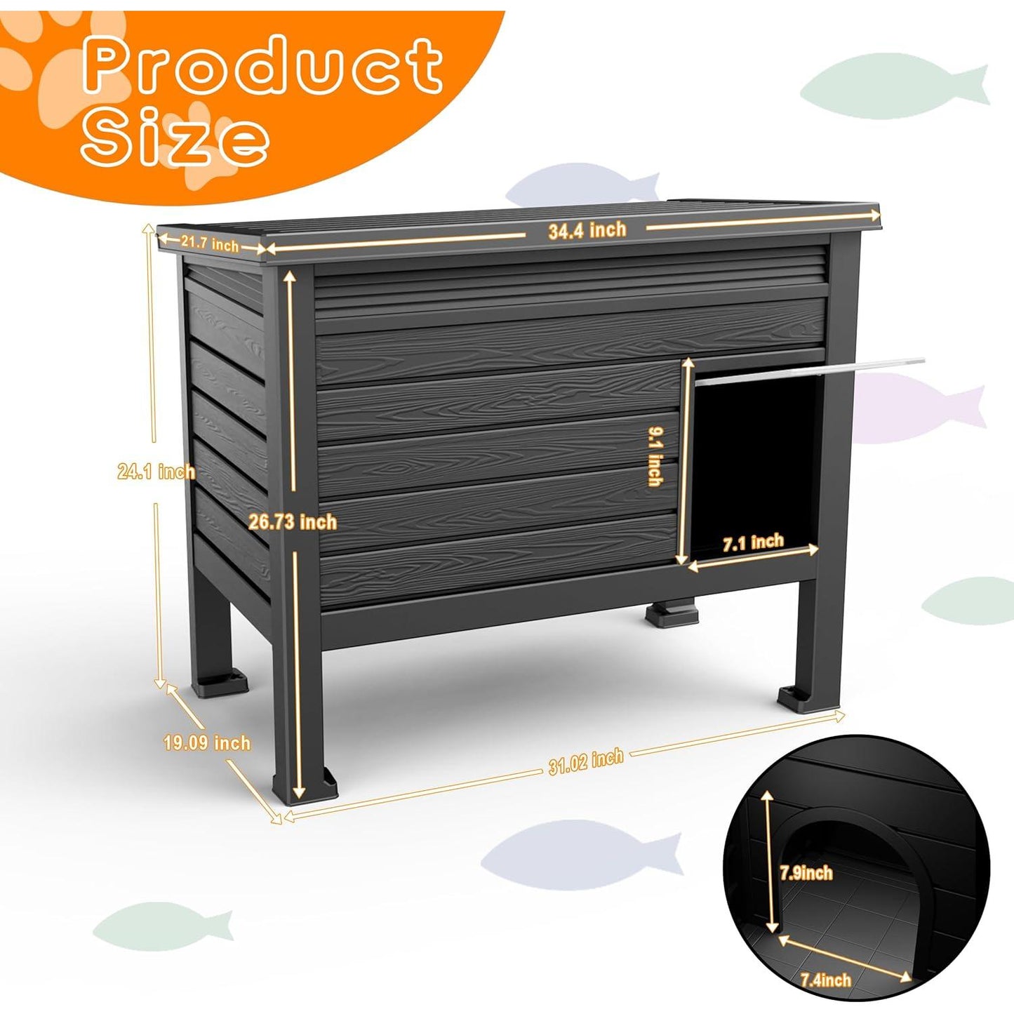 Yardgrace Outdoor Cat House,Weatherproof Feral Cat Shelter with Raised Floor,Warm,PP Material,Outdoor Feral Cat House for Cats and Small Animals,with Door,Easy to Assemble (Black, Large)