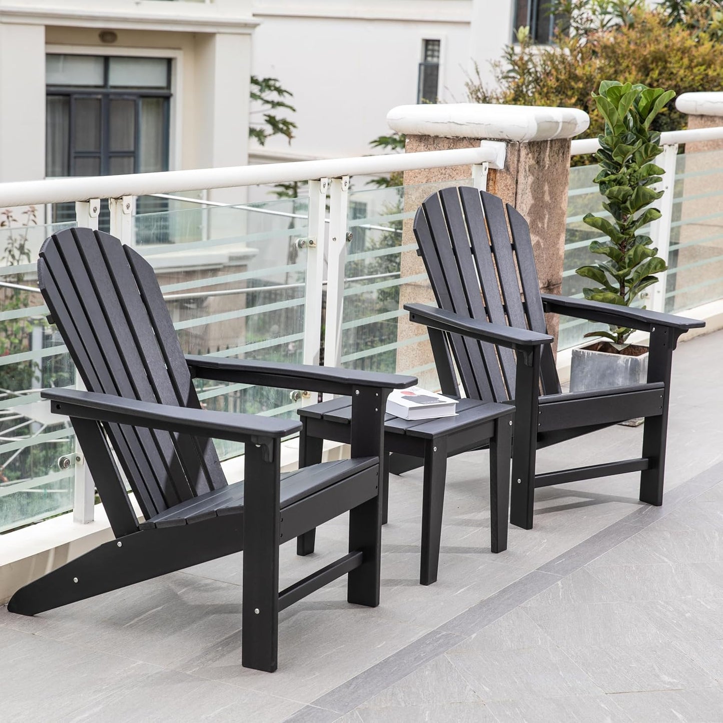 3-Piece Adirondack Patio Furniture Set with Side Table, All-Weather HDPE Outdoor Furniture for Deck, Garden, Backyard, Woodgrain Finish, Fade-Resistant and Easy Assembly