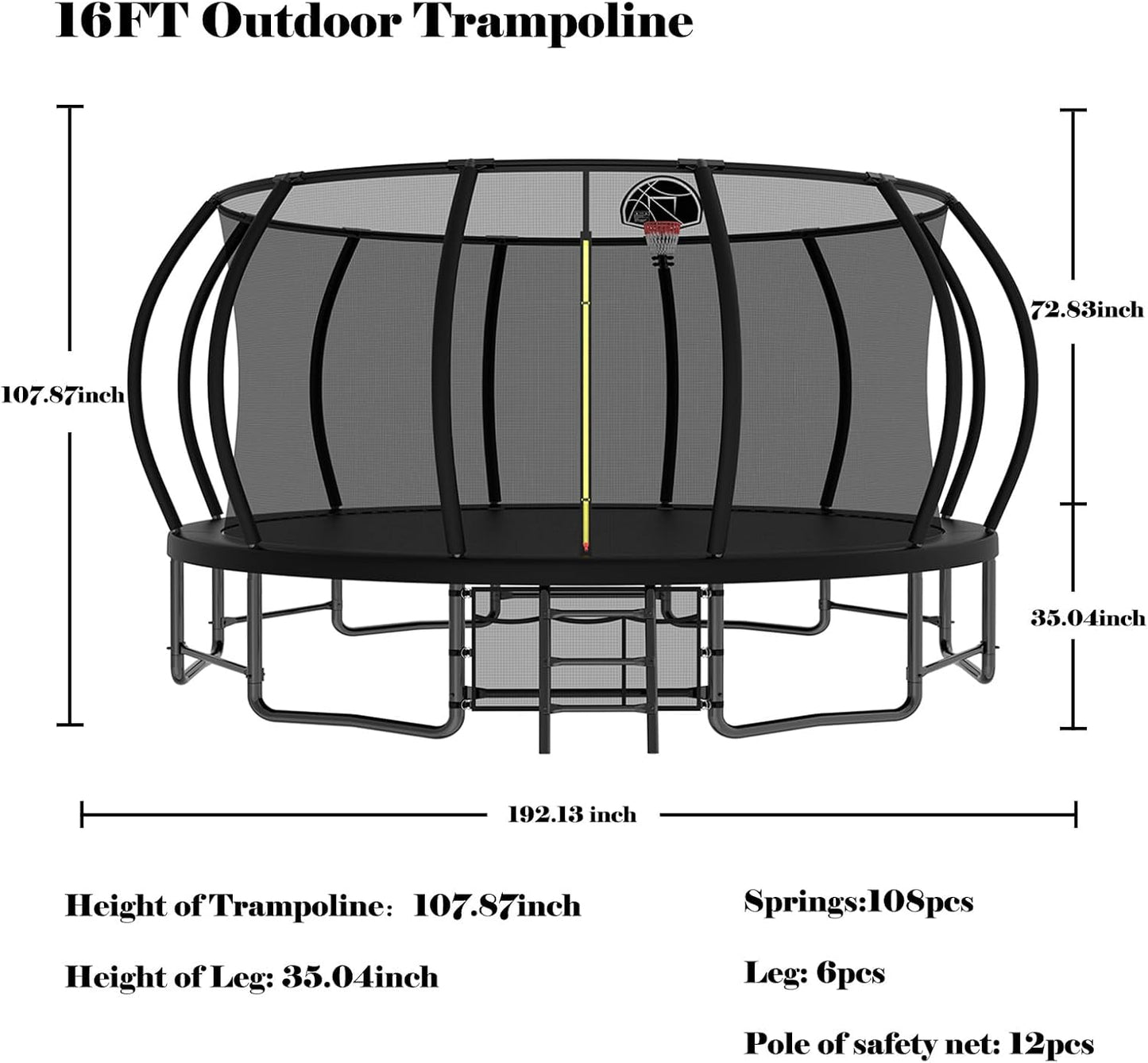 Yardgrace Outdoor Trampoline, Recreational Trampolines with Enclosure Net and Ladder, Outdoor Anti-Rust Trampolines for Kids and Adults, Gifts for Kids