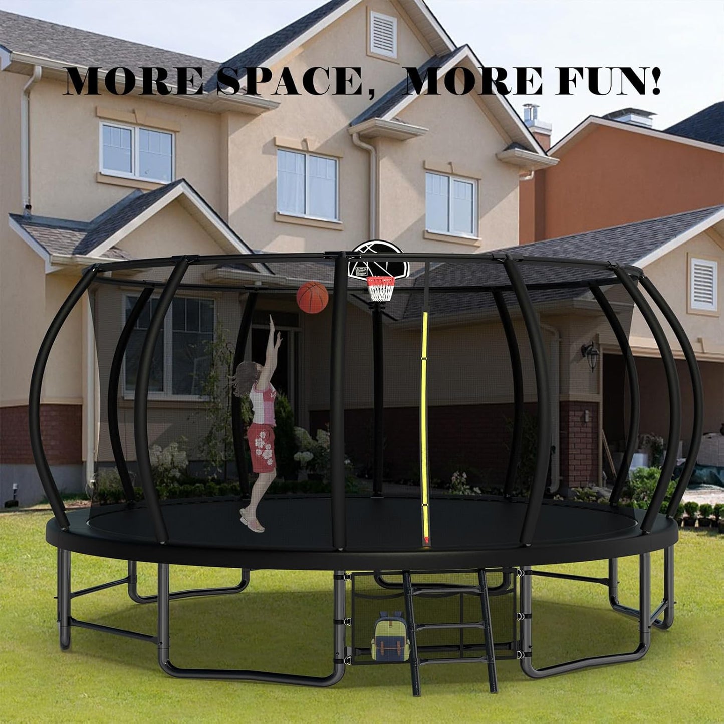 Yardgrace Outdoor Trampoline, Recreational Trampolines with Enclosure Net and Ladder, Outdoor Anti-Rust Trampolines for Kids and Adults, Gifts for Kids