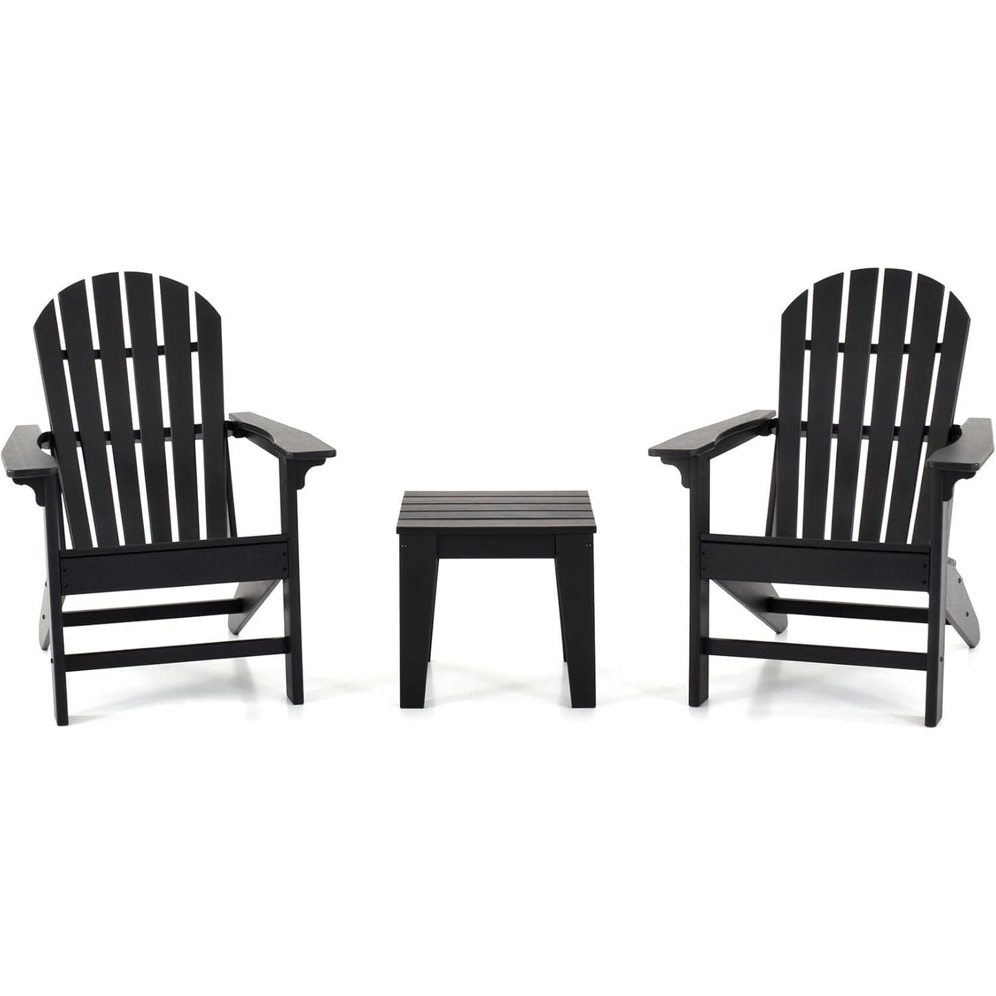 3-Piece Adirondack Patio Furniture Set with Side Table, All-Weather HDPE Outdoor Furniture for Deck, Garden, Backyard, Woodgrain Finish, Fade-Resistant and Easy Assembly