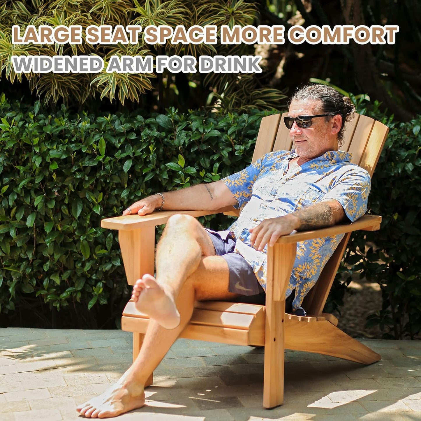 【Flash Sale】Yardgrace Teak Wood Adirondack Chair Wide Armrest, Durable and Weather Resistant, Garden Furniture for Outdoor, Patio or Beach, Deck, Lawn, Swimming Pool, Backyard or Terrace