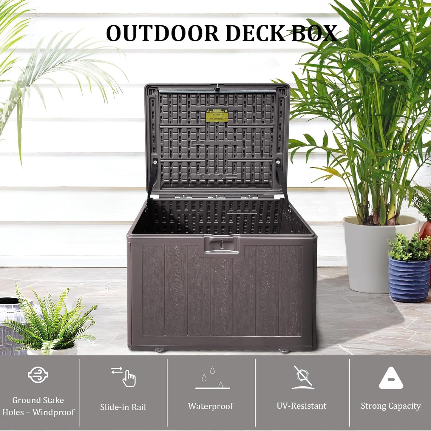 33 Gallon Pro Lockable Resin Deck Box, Waterproof Outdoor Storage Box for Patio Furniture, Garden Tools, Pool Accessories, UV-Resistant Outside Delivery, Brown