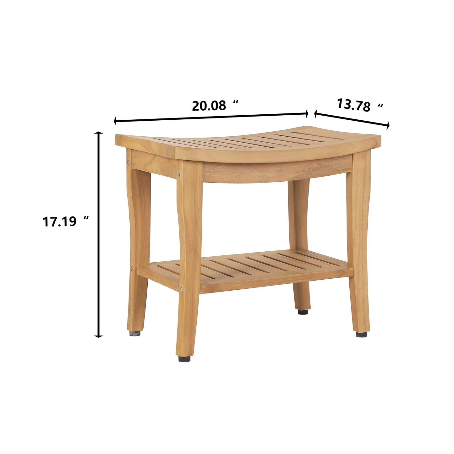 Waterproof Teak Shower Bench with Shelf & Non-Slip Feet, Heavy Duty Shower Chair for Inside Shower, Shower Stools for Seniors