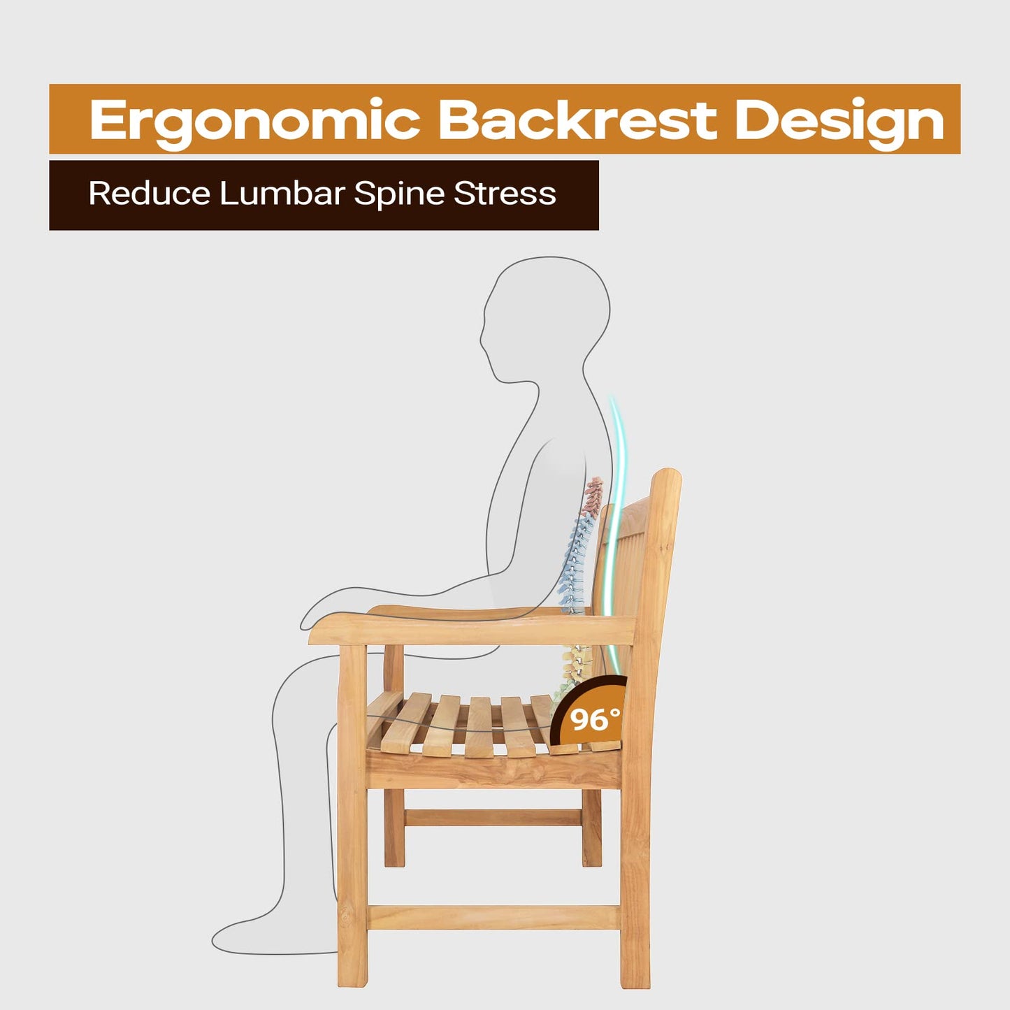 Yardgrace 2-Person Outdoor Bench, A-Grade Natural Teak Bench - Outdoor Garden Bench with Curved Backrest & Arch Armrest, Patio Bench -Weatherproof Garden Seating for, Balcony Porch & Park, All-Weather Fade-Resistant Patio Furniture
