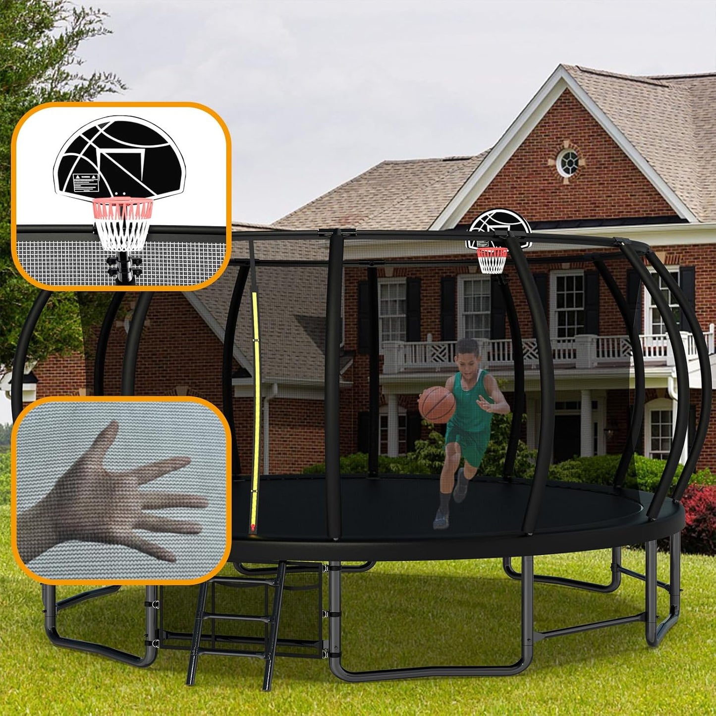 Yardgrace Outdoor Trampoline, Recreational Trampolines with Enclosure Net and Ladder, Outdoor Anti-Rust Trampolines for Kids and Adults, Gifts for Kids