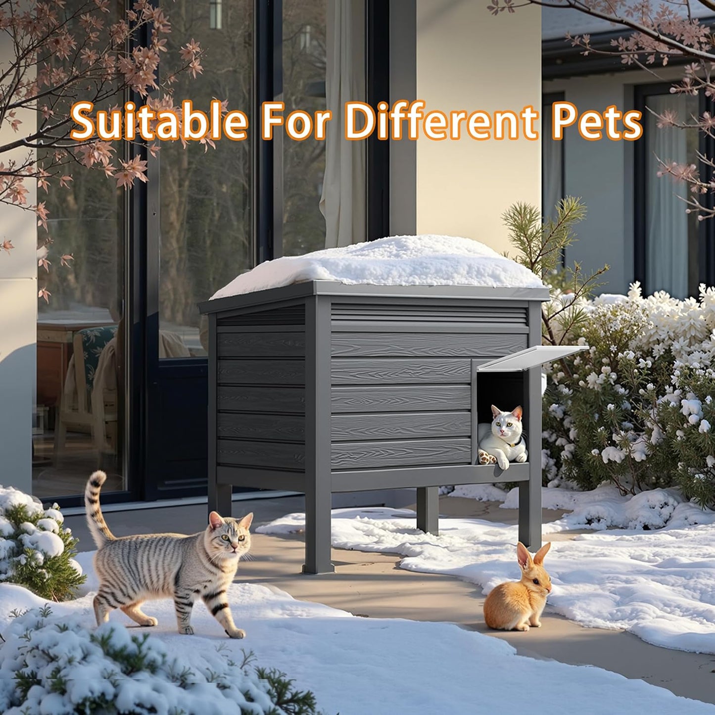 Yardgrace Outdoor Cat House,Weatherproof Feral Cat Shelter with Raised Floor,Warm,PP Material,Outdoor Feral Cat House for Cats and Small Animals,with Door,Easy to Assemble (Black, Large)