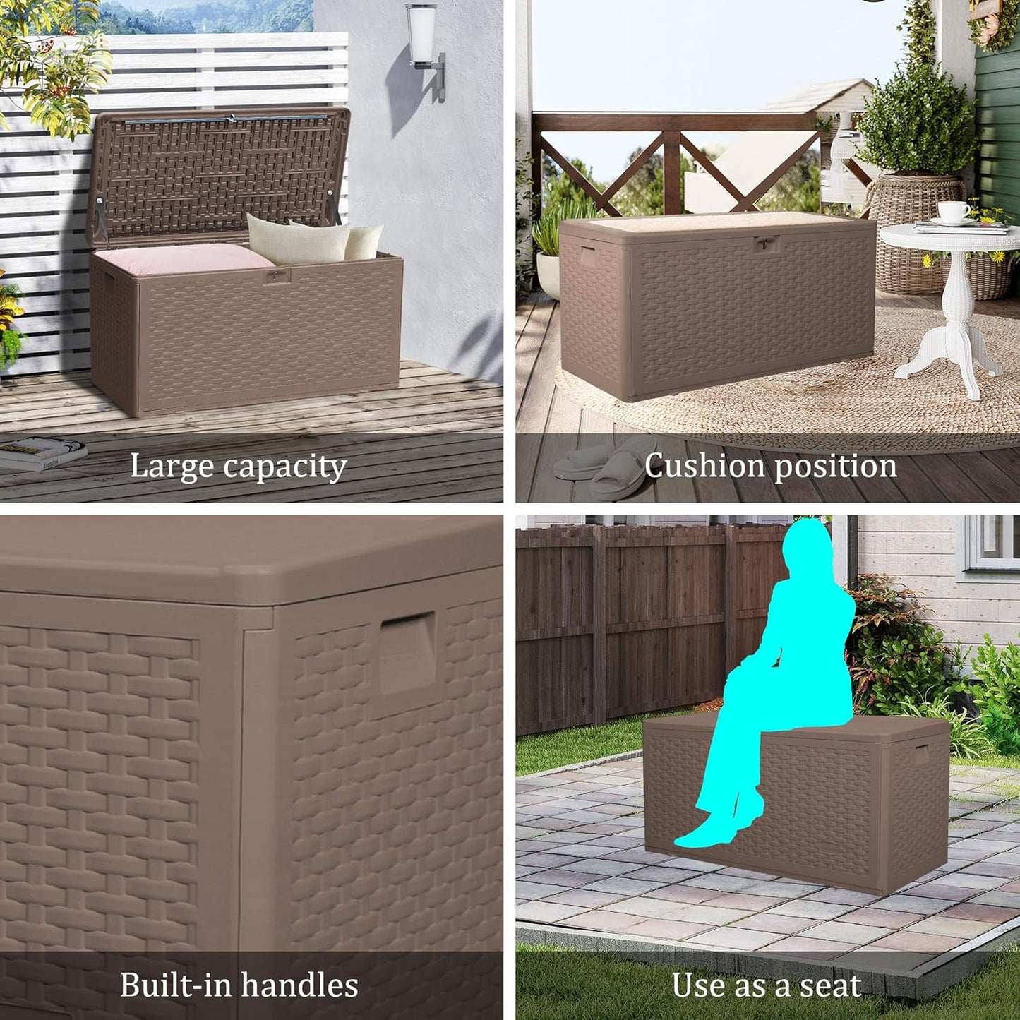 73 Gallon Pro Lockable Resin Deck Box, Waterproof Outdoor Storage Box for Patio Furniture, Garden Tools, Pool Accessories, UV-Resistant Outside Delivery, Brown