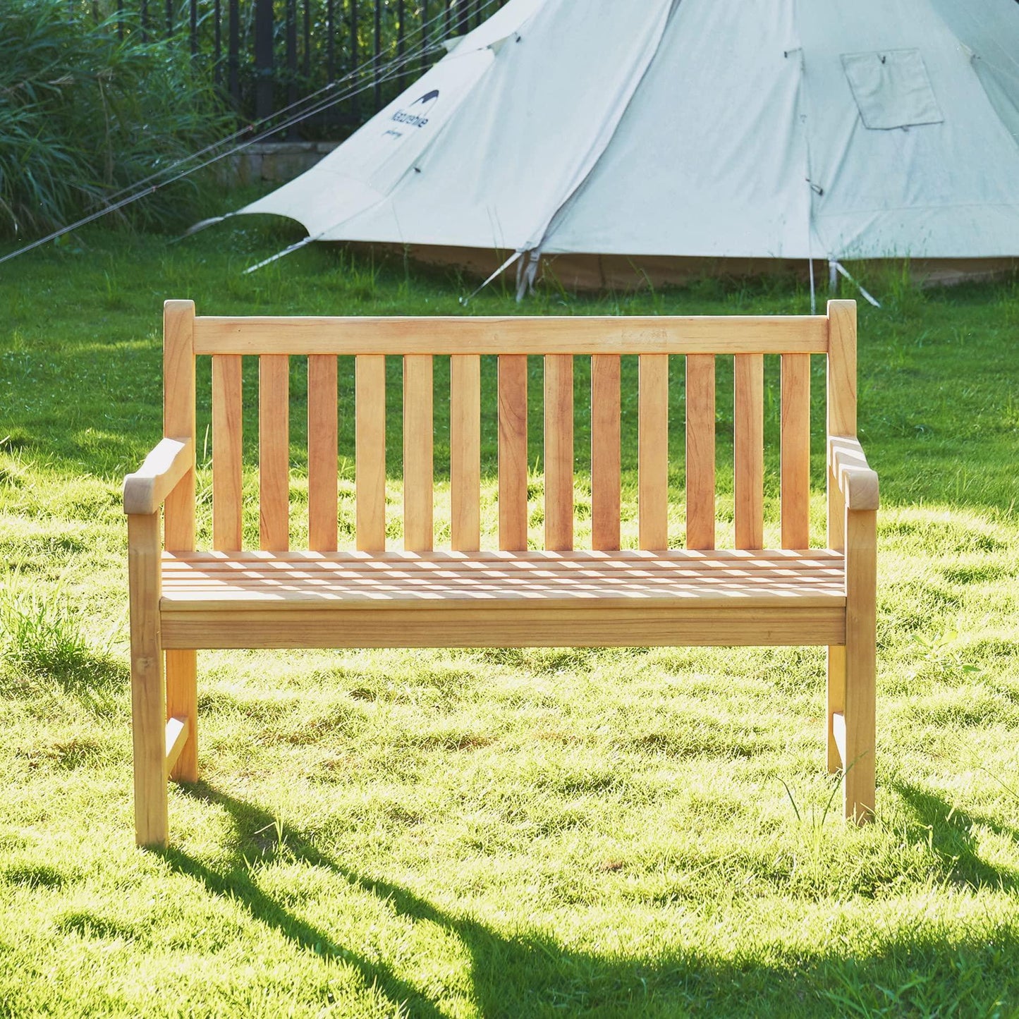 Yardgrace 2-Person Outdoor Bench, A-Grade Natural Teak Bench - Outdoor Garden Bench with Curved Backrest & Arch Armrest, Patio Bench -Weatherproof Garden Seating for, Balcony Porch & Park, All-Weather Fade-Resistant Patio Furniture