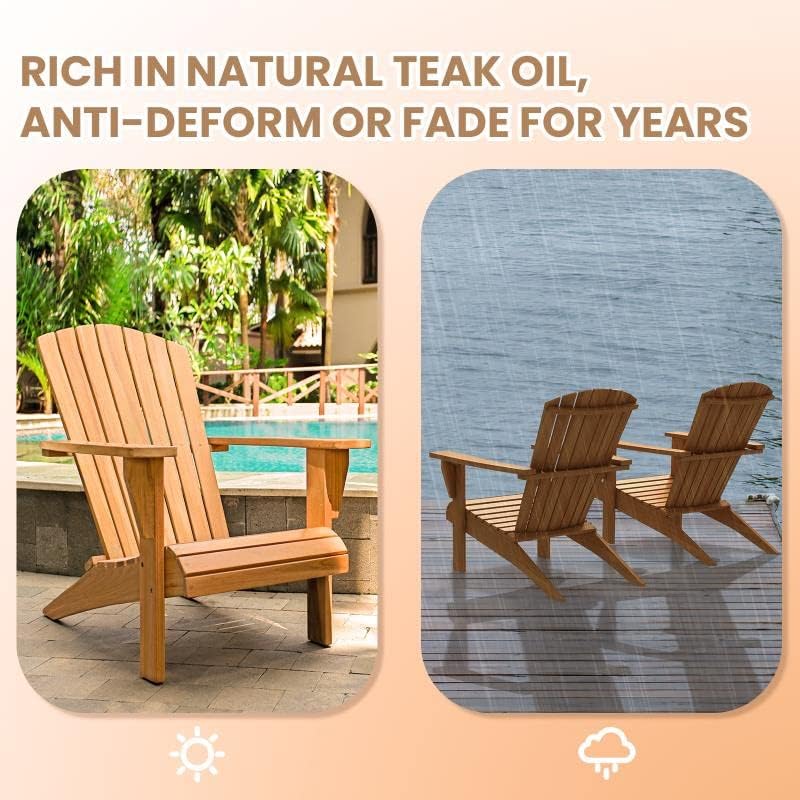 【Flash Sale】Yardgrace Teak Wood Adirondack Chair Wide Armrest, Durable and Weather Resistant, Garden Furniture for Outdoor, Patio or Beach, Deck, Lawn, Swimming Pool, Backyard or Terrace