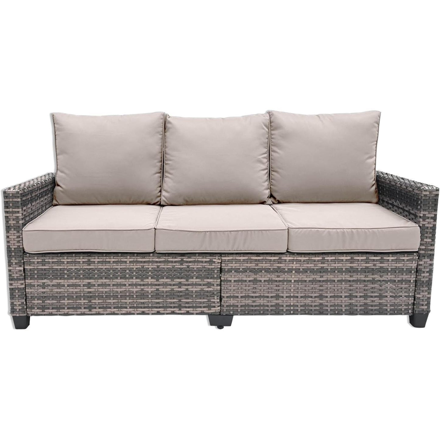 Yardgrace 4-Piece Wicker Patio Furniture Set, Sectional Sofa with Glass Coffee Table & Large Storage Box, Couch, Outdoor Conversation Set with Thick Blue Cushions