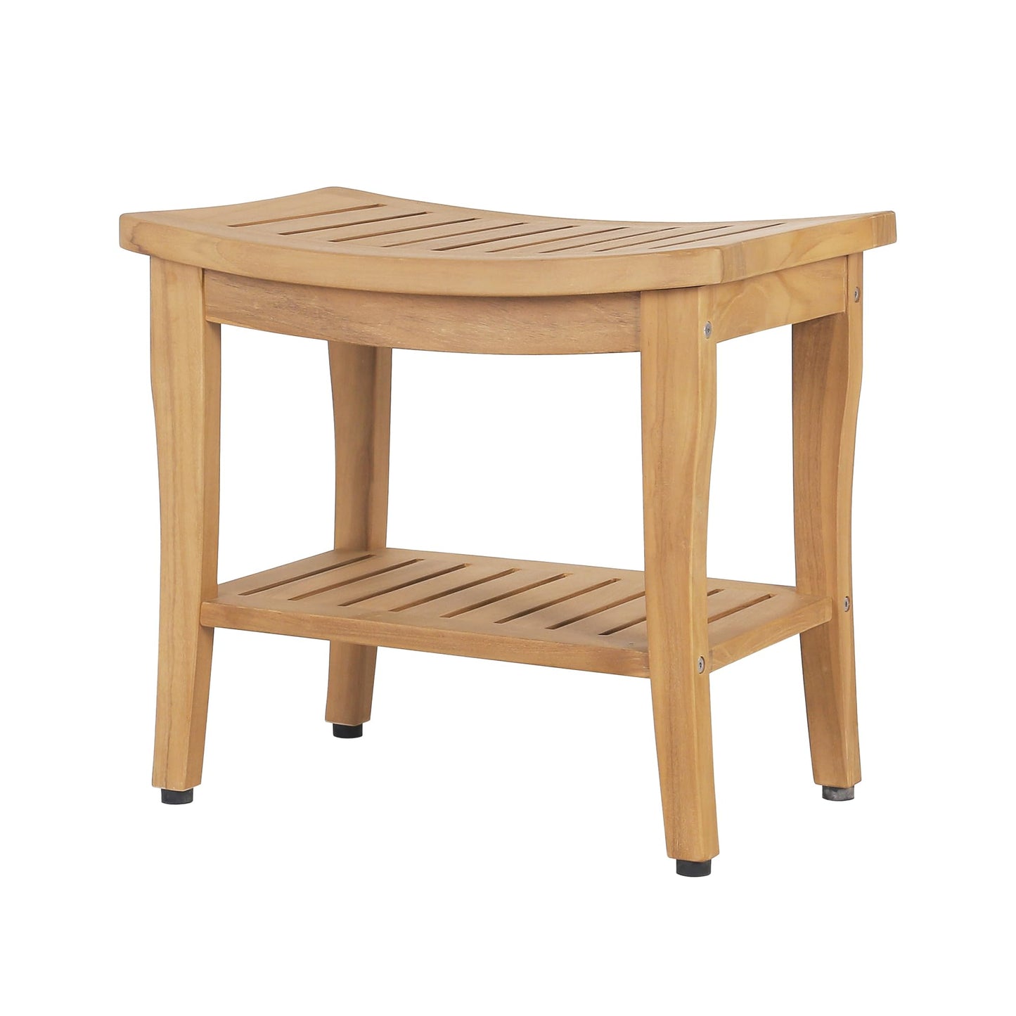 Waterproof Teak Shower Bench with Shelf & Non-Slip Feet, Heavy Duty Shower Chair for Inside Shower, Shower Stools for Seniors