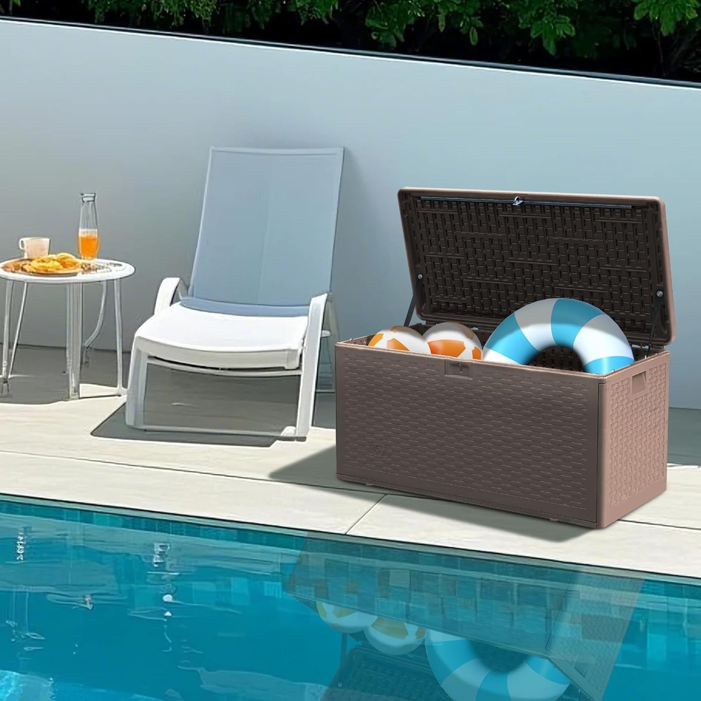 73 Gallon Pro Lockable Resin Deck Box, Waterproof Outdoor Storage Box for Patio Furniture, Garden Tools, Pool Accessories, UV-Resistant Outside Delivery, Brown