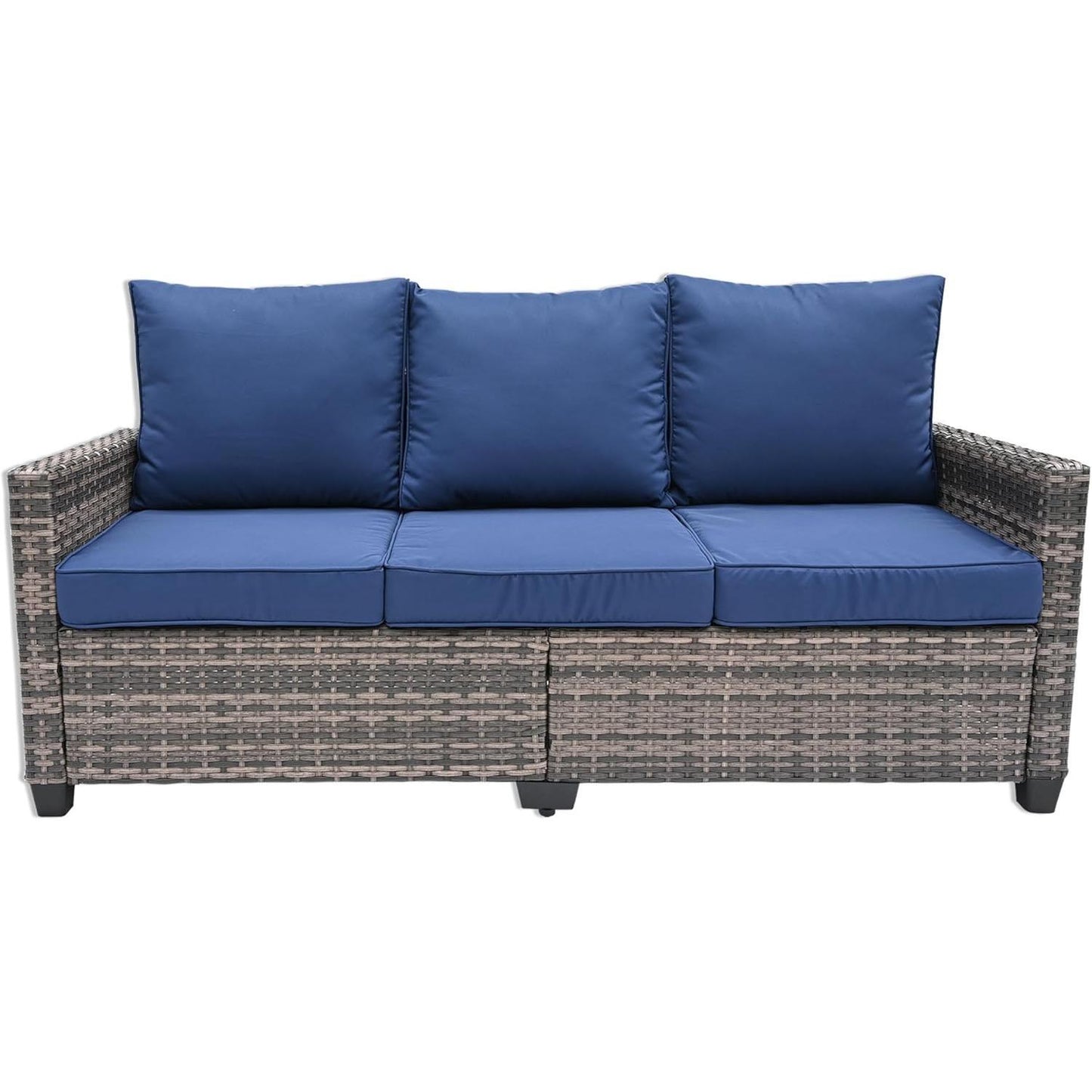 Yardgrace 4-Piece Wicker Patio Furniture Set, Sectional Sofa with Glass Coffee Table & Large Storage Box, Couch, Outdoor Conversation Set with Thick Blue Cushions
