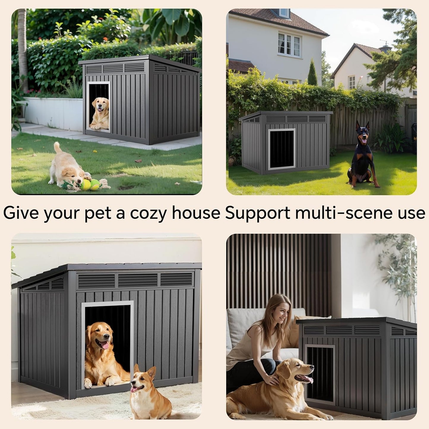 Yardgrace Dog House for Both Indoor and Outdoor with Weatherproof Roof Removable Floors for Medium to Large Dogs Interior Space (Black, Large (42.87 * 32.95 * 31.61''))