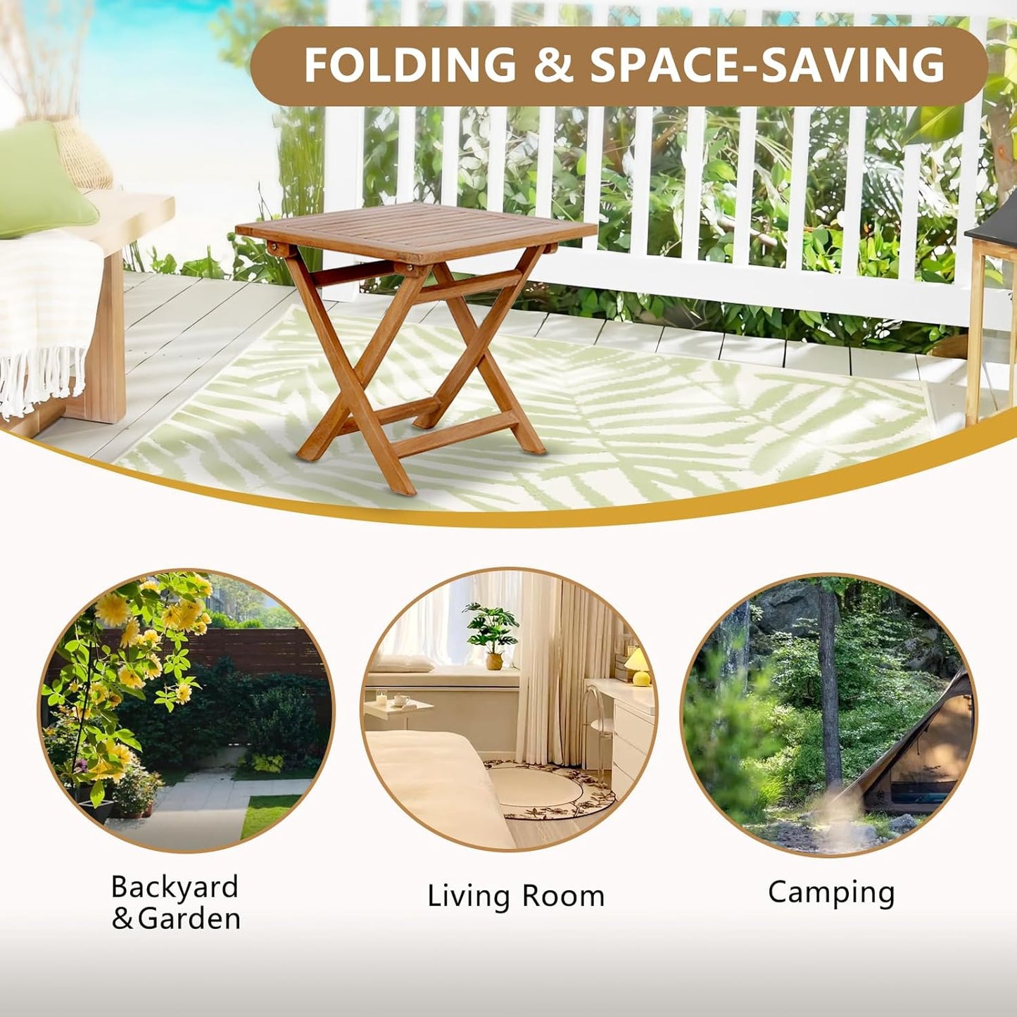 Yardgrace Wooden Side Table, Folding Portable Wood Small Table for Indoor & Outdoor Use, Compact Patio Side Tables or Outdoor End Tables for Balcony, Poolside, Garden, Picnic, Camping