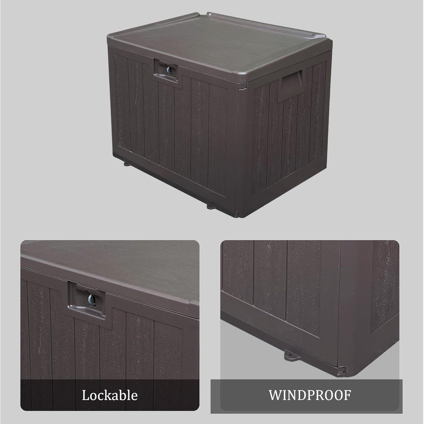 33 Gallon Pro Lockable Resin Deck Box, Waterproof Outdoor Storage Box for Patio Furniture, Garden Tools, Pool Accessories, UV-Resistant Outside Delivery, Brown