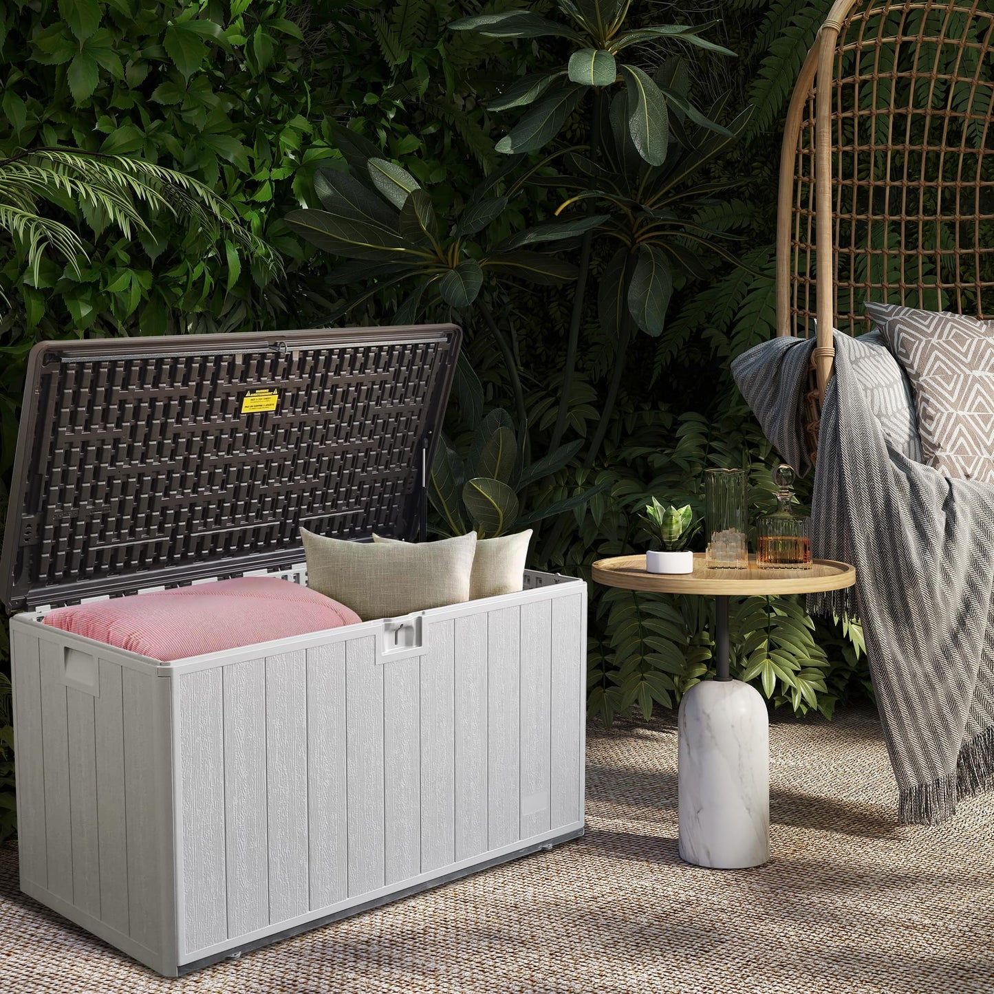 110 Gallon Pro Lockable Resin Deck Box, Waterproof Outdoor Storage Box for Patio Furniture, Garden Tools, Pool Accessories, UV-Resistant Outside Delivery, Grayish Brown