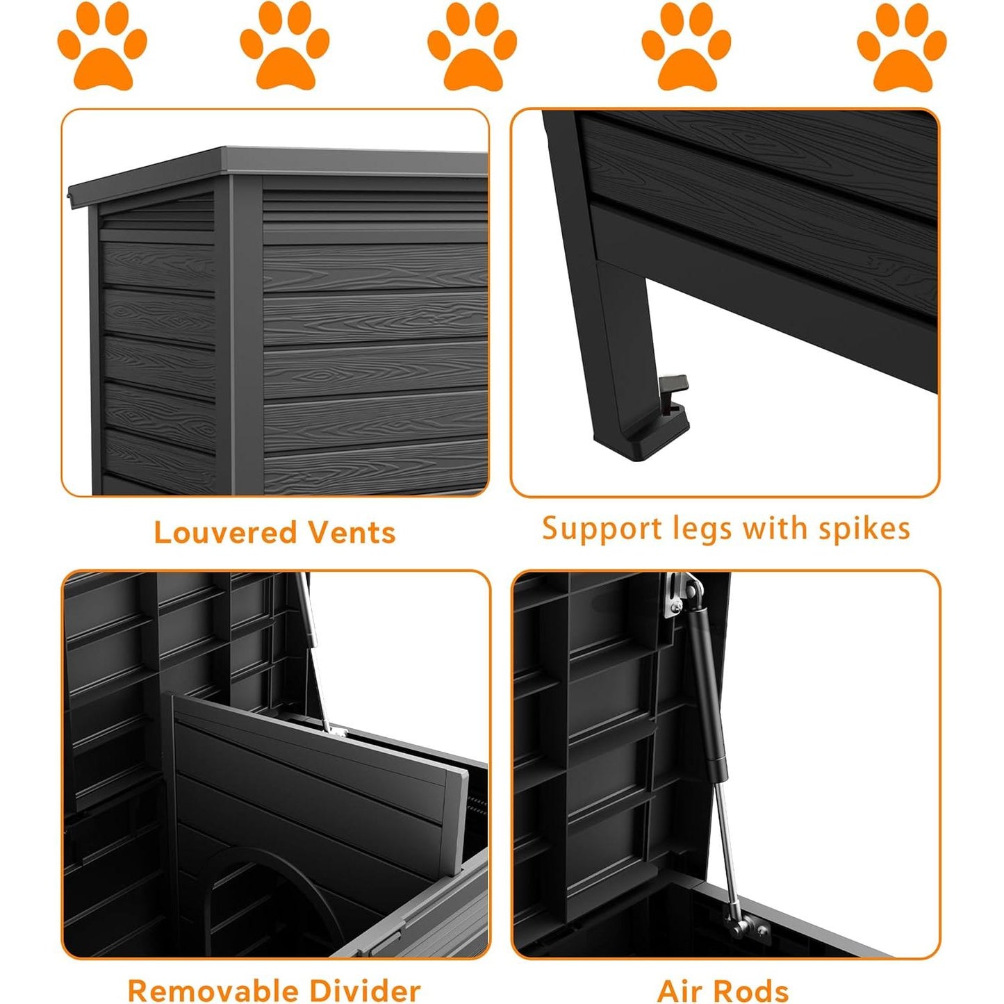 Yardgrace Outdoor Cat House,Weatherproof Feral Cat Shelter with Raised Floor,Warm,PP Material,Outdoor Feral Cat House for Cats and Small Animals,with Door,Easy to Assemble (Black, Large)