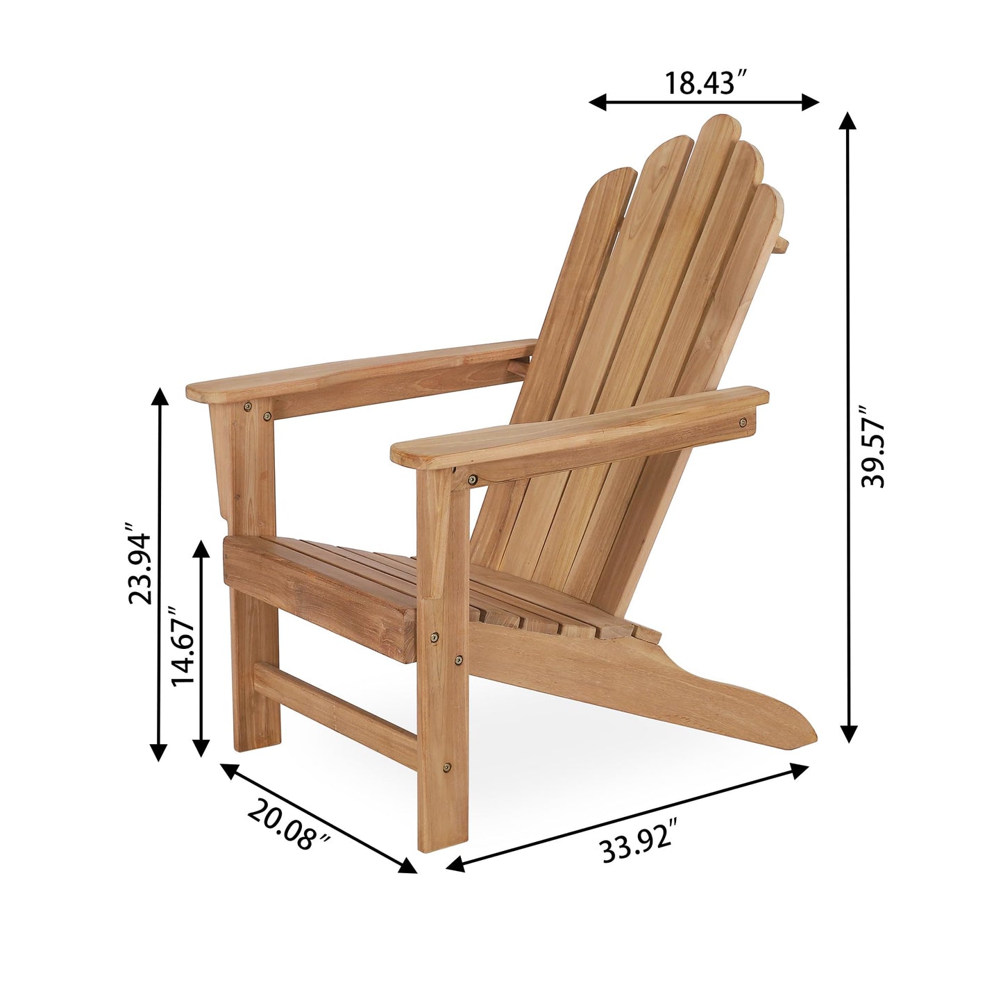 Yardgrace Teak Wood Adirondack Chair with Wide Armrest,Patio Seating Wooden Chair, Water & Weather Resistant Outside Furniture for Patio, Deck, Lawn, Garden, Beach, Swimming Pool, Backyard or Terrace