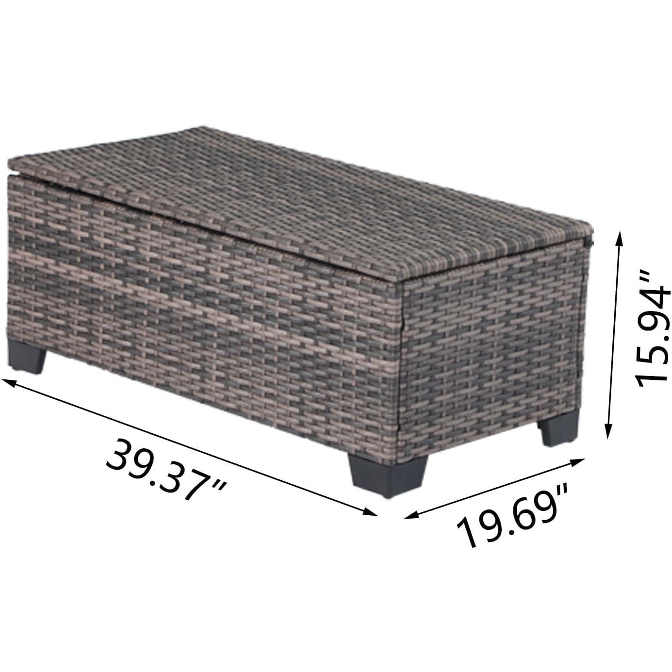 Outdoor Wicker Coffee Table with Storage & Hydraulic Rod – All-Weather Patio Furniture, Brown Rattan Side Table for Garden, Deck, Backyard & Balcony
