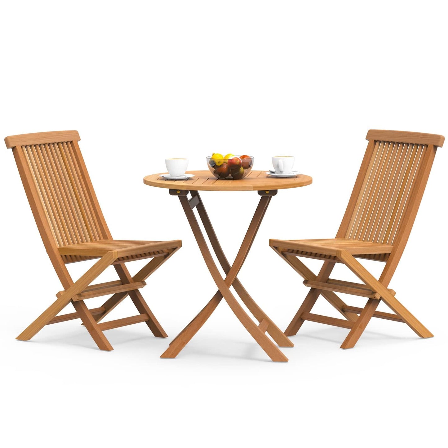 Yardgrace 3-Piece Patio Bistro Set, Solid Grade-A Teakwood Folding Bistro Chairs Set of 2, Weather-Resistant Coffee Table Set, Bistro Set for Lawn Balcony Porch Garden Backyard Pool