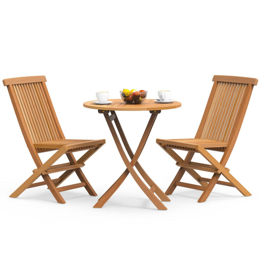 Yardgrace 3-Piece Patio Bistro Set, Solid Grade-A Teakwood Folding Bistro Chairs Set of 2, Weather-Resistant Coffee Table Set, Bistro Set for Lawn Balcony Porch Garden Backyard Pool