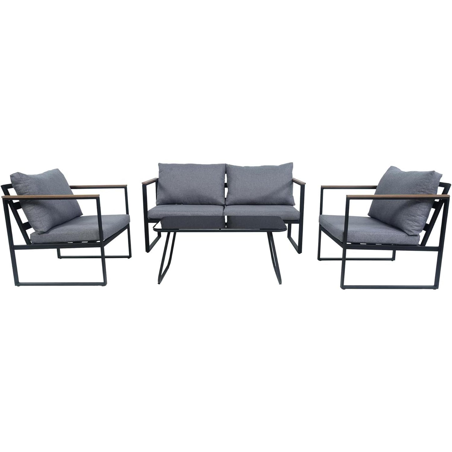 Yardgrace 4-Piece Wicker Patio Furniture Set, Sectional Sofa with Glass Coffee Table & Large Storage Box, Couch, Outdoor Conversation Set with Thick Blue Cushions