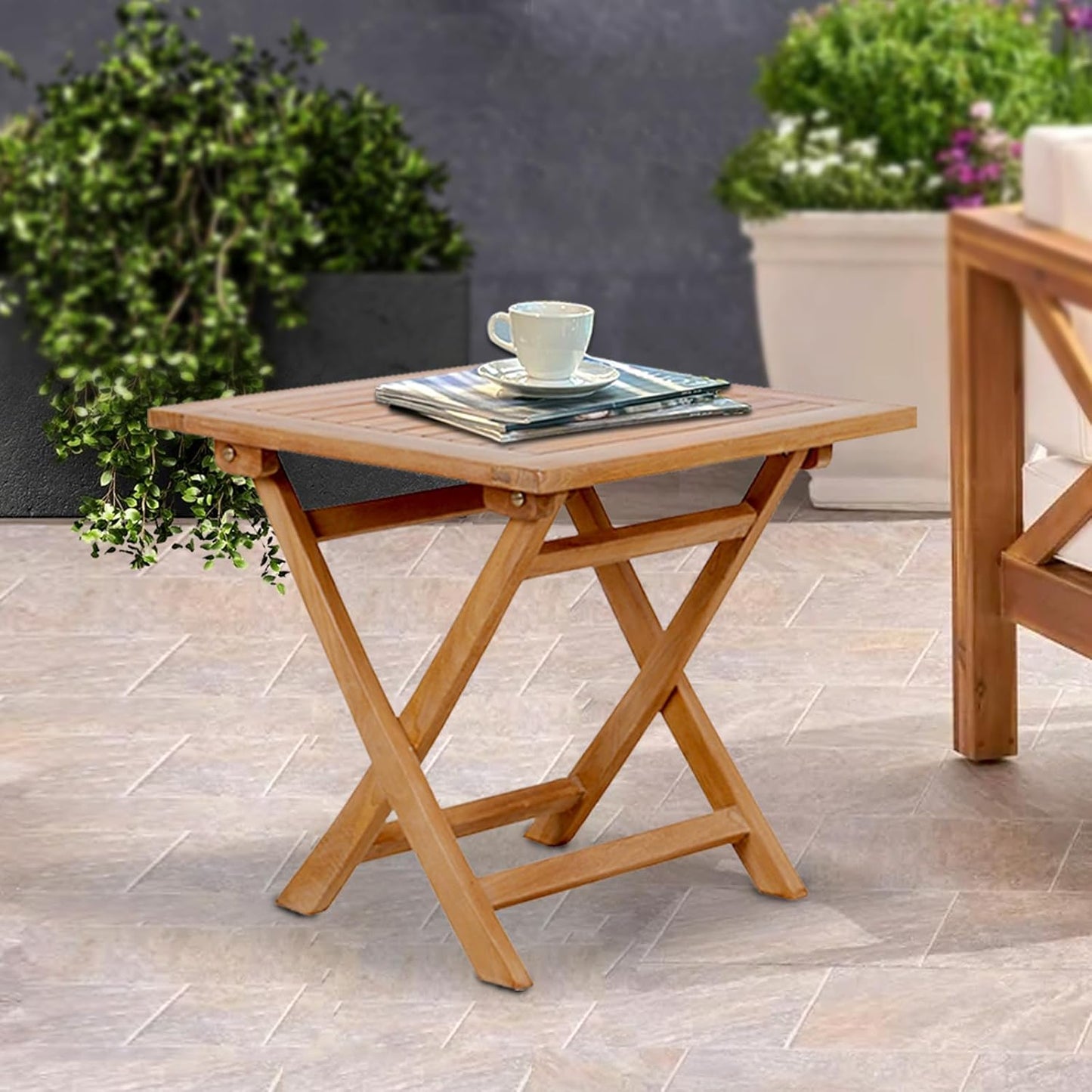 Yardgrace Wooden Side Table, Folding Portable Wood Small Table for Indoor & Outdoor Use, Compact Patio Side Tables or Outdoor End Tables for Balcony, Poolside, Garden, Picnic, Camping