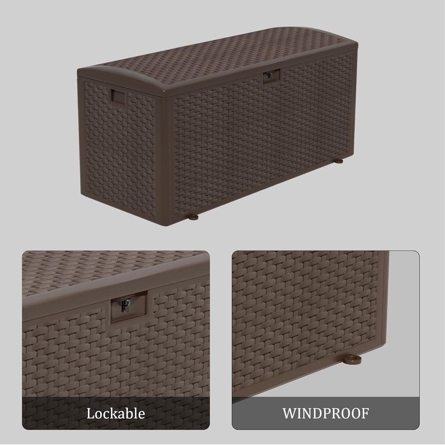 150 Gallon Pro Lockable Resin Deck Box, Waterproof Outdoor Storage Box for Patio Furniture, Garden Tools, Pool Accessories, UV-Resistant Outside Delivery, Brown