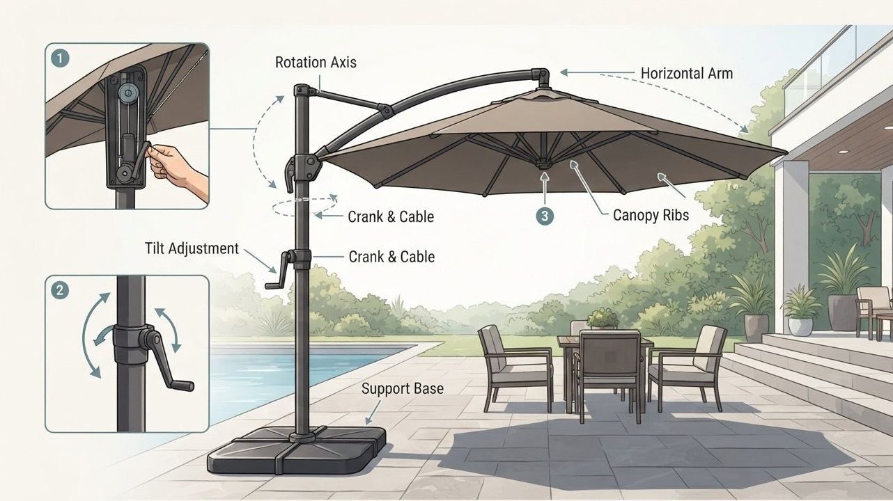how does a cantilever patio umbrella work