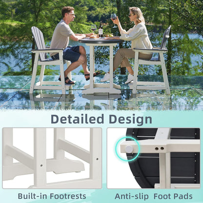 Outdoor Bar Table, 35 Inch Round Side Table, All Weather Counter Height Table with Built-in Footrest, for Backyard, Garden, Indoor Outdoor Companion
