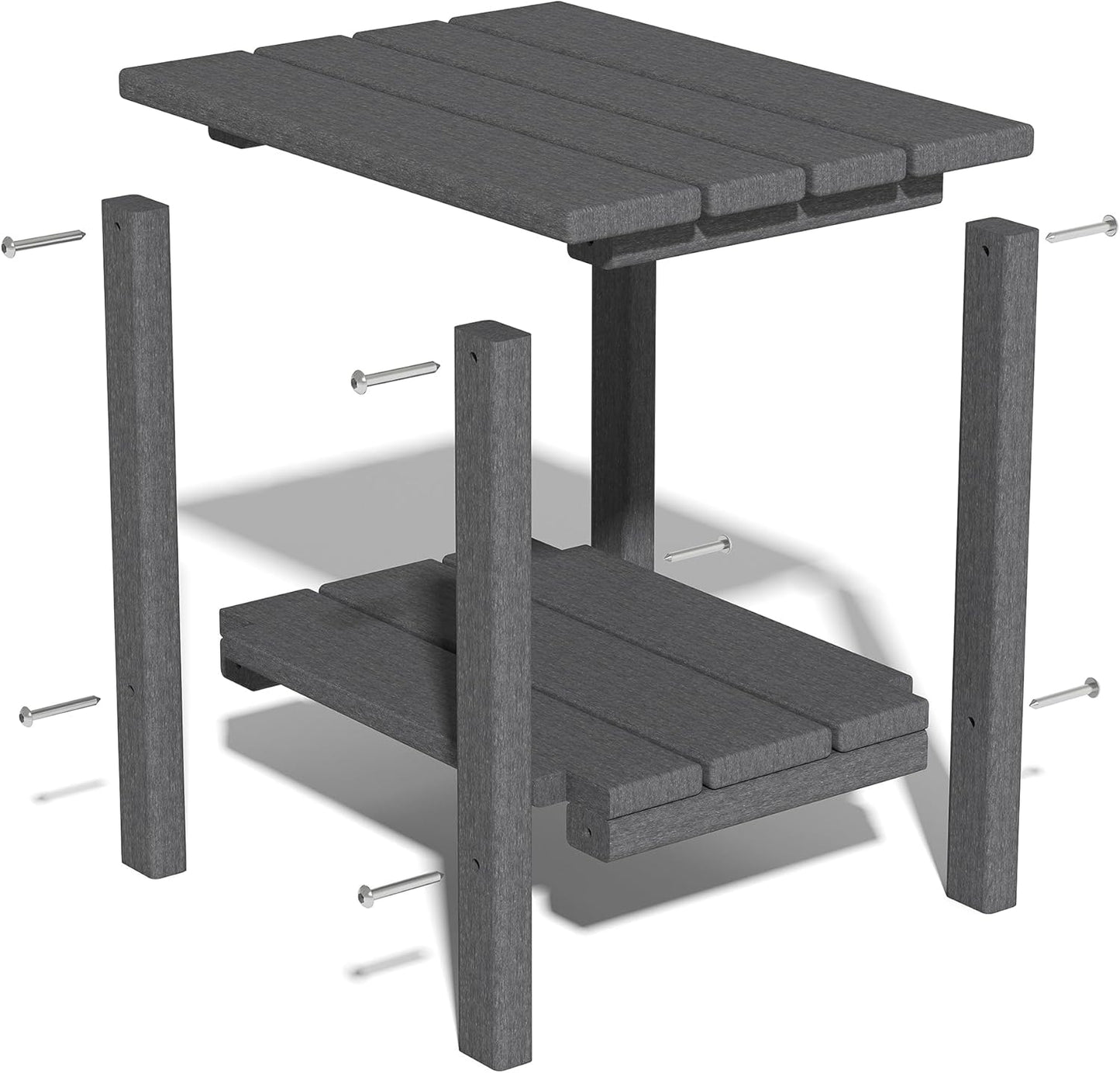 Yardgrace Outdoor Side Table,2-Tier Adirondack HDPE Small Patio Table for Porch, Yard, Weather Resistant, Outside or Indoor