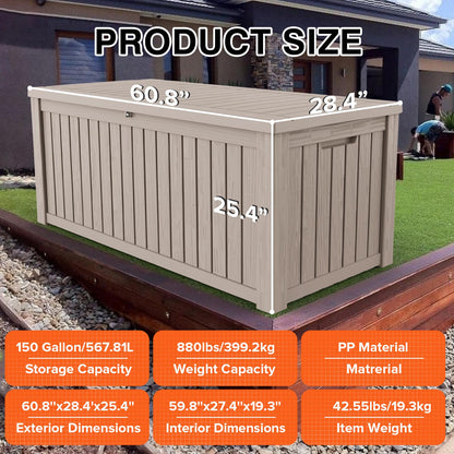 【Price Drop】Yardgrace 150 Gallon Deck Box, Outdoor Storage Box for Outdoor Cushion Storage and Delivery Storage Lockable Resin Waterproof & UV-Resistant