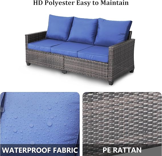 【Flash Sale】Yardgrace 3 Seats Outdoor Patio Furniture Set, Patio Sofa with High Curvy Back, All Weather Wicker Patio Couch, Premium Outdoor Sofa with Brown Wicker and Thick Cushions for Garden, Backyard, Porch