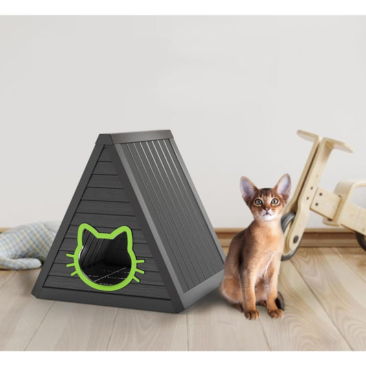 【Dealsforyourdays】Modern Cat Cave Bed with Scratch Pad & Hideaway Tent - 23.8"x25.6"x25.7" Large Indoor Cat House for Multi Cats/Kittens - Sturdy Grey Plush Condo with Non-Slip Bottom, Black
