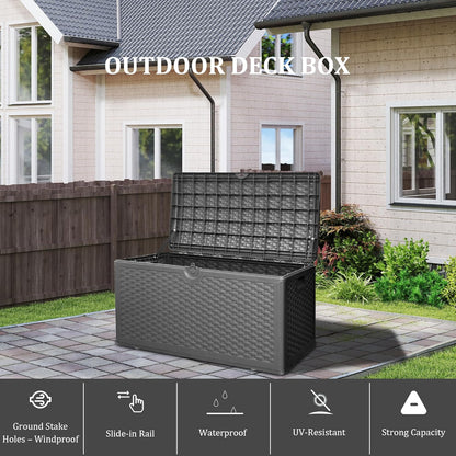 80 Gallon Plus Lockable Resin Deck Box, Waterproof Outdoor Storage Box for Patio Furniture, Garden Tools, Pool Accessories, UV-Resistant Outside Delivery, Black