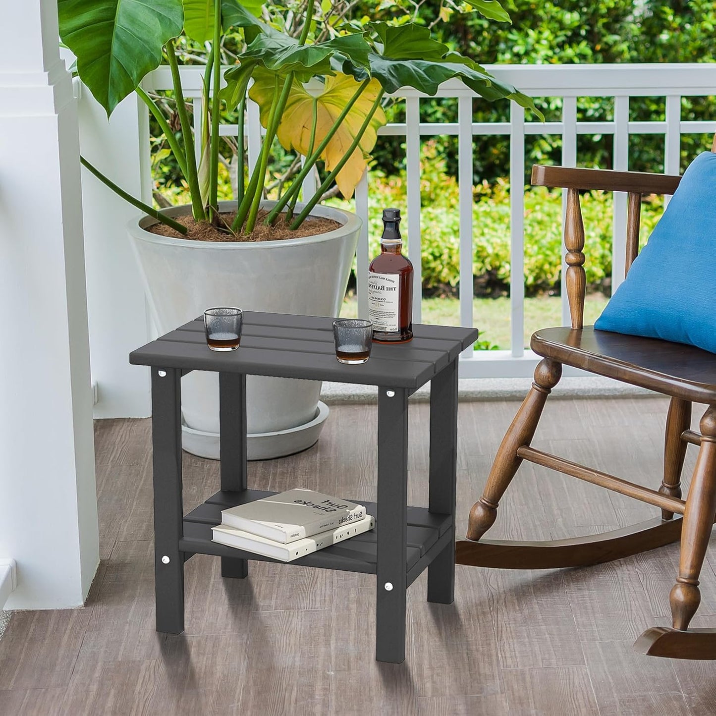 Yardgrace Outdoor Side Table,2-Tier Adirondack HDPE Small Patio Table for Porch, Yard, Weather Resistant, Outside or Indoor