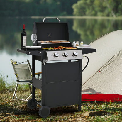 Propane Gas Grill with 3 Stainless Steel Burners 26,000 BTUs Black