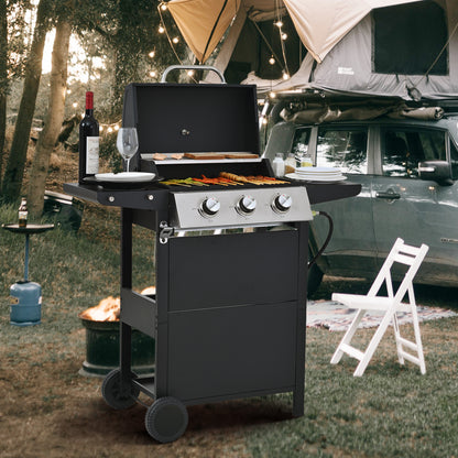 Propane Gas Grill with 3 Stainless Steel Burners 26,000 BTUs Black