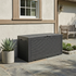 120 gallon black patio storage box placed near house for backyard organization and outdoor storage
