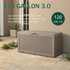 120 gallon light brown outdoor storage bench box with reinforced seat lid for patio seating